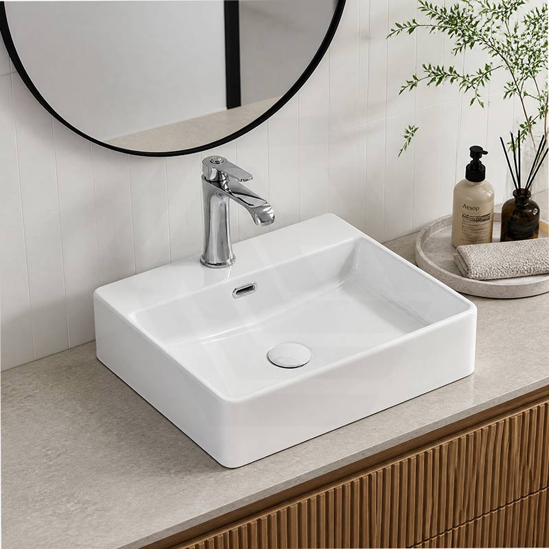 Above Counter/Wall Hung Rectangle Ceramic Basin One Tap Hole 500x420x130mm - Gloss White