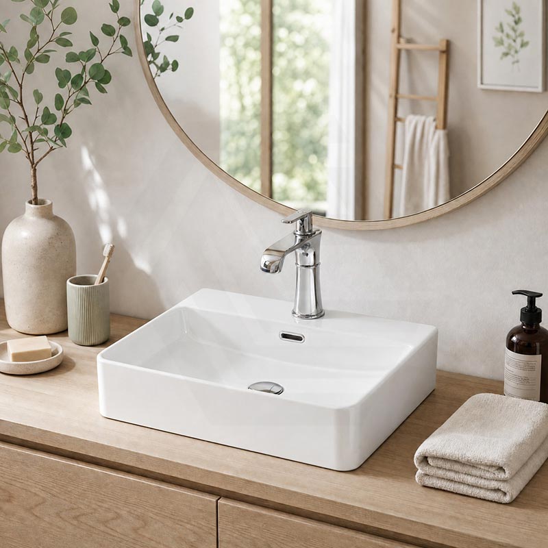Above Counter/Wall Hung Rectangle Ceramic Basin One Tap Hole 500x420x130mm - Gloss White
