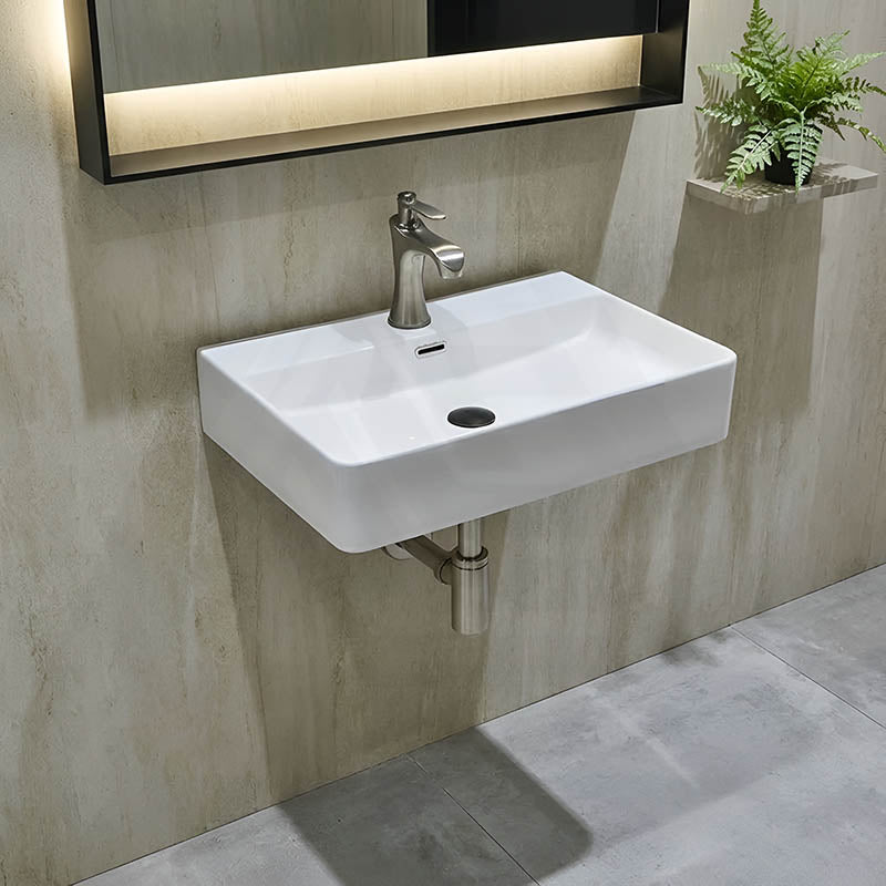 Above Counter / Wall Hung Rectangle Ceramic Basin One Tap Hole 600x420x130mm - Gloss White