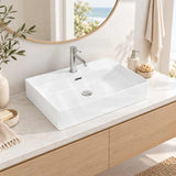 Above Counter / Wall Hung Rectangle Ceramic Basin One Tap Hole 600x420x130mm - Gloss White