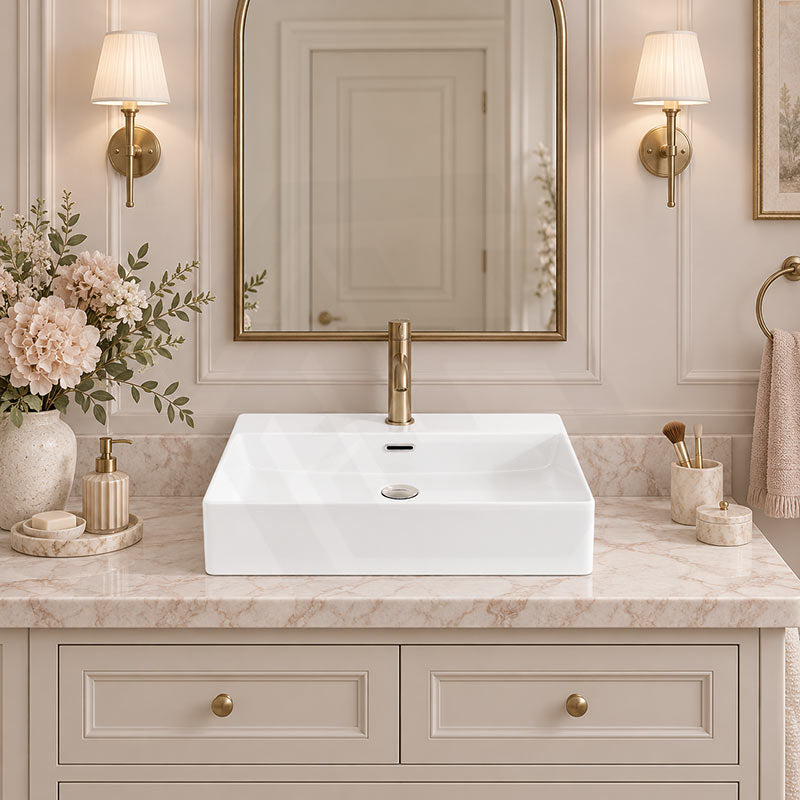 Above Counter / Wall Hung Rectangle Ceramic Basin One Tap Hole 600x420x130mm - Gloss White