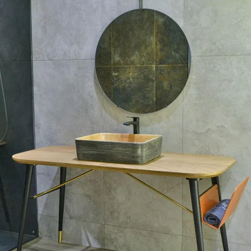 Rectangle Porcelain Above Counter Basin Art Basin Wash Basin 470x365x130mm - Pumpkin & Green Exterior