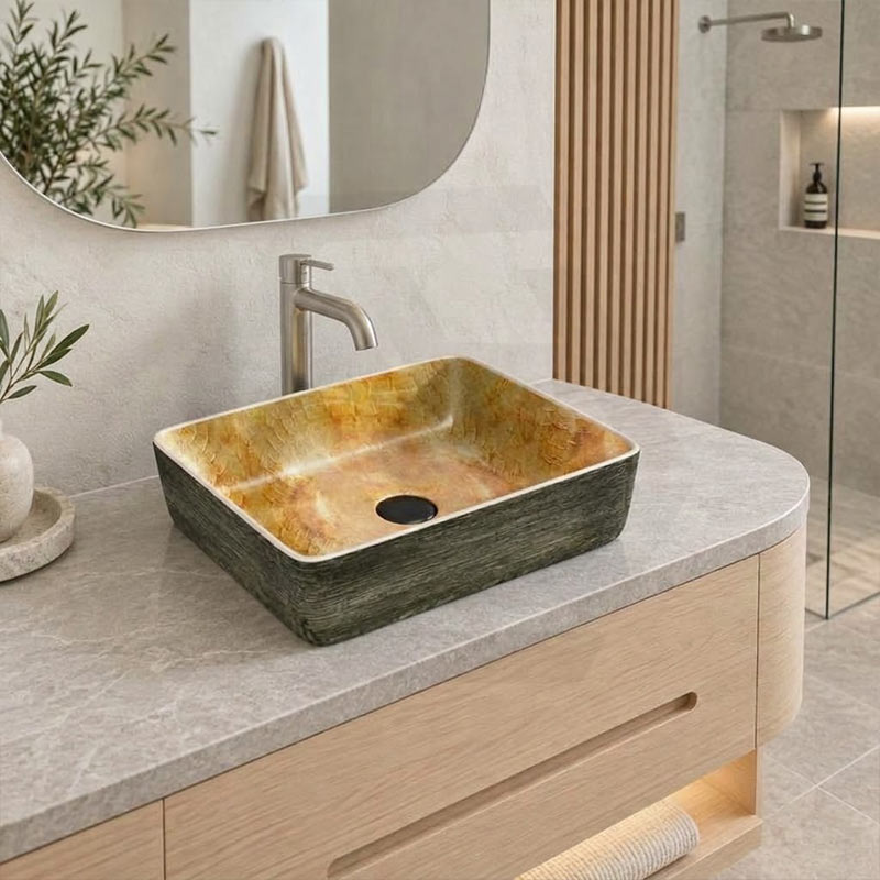Rectangle Porcelain Above Counter Basin Art Basin Wash Basin 470x365x130mm - Pumpkin & Green Exterior