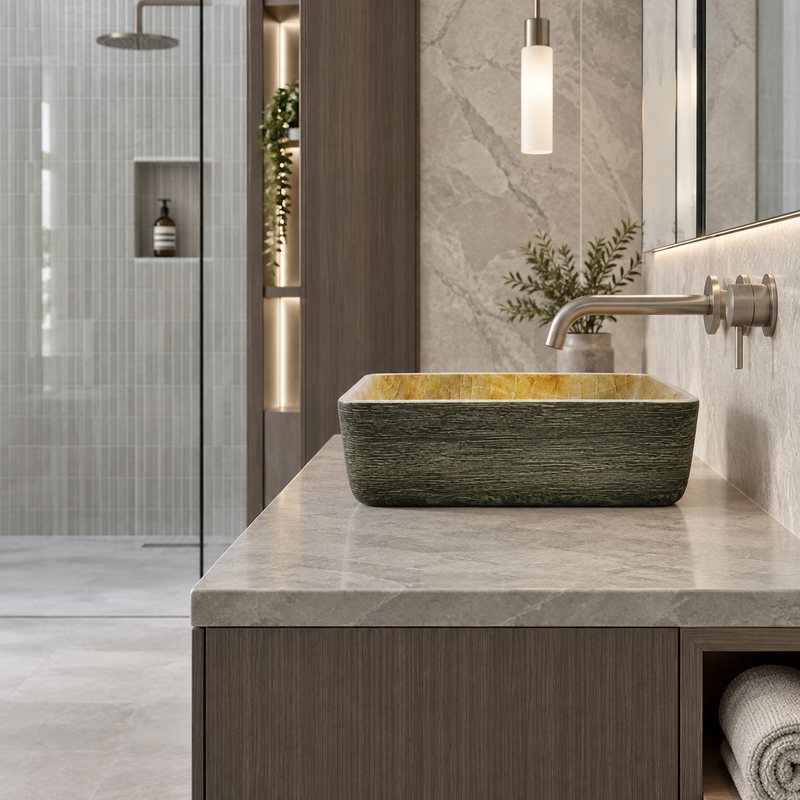 Rectangle Porcelain Above Counter Basin Art Basin Wash Basin 470x365x130mm - Pumpkin & Green Exterior