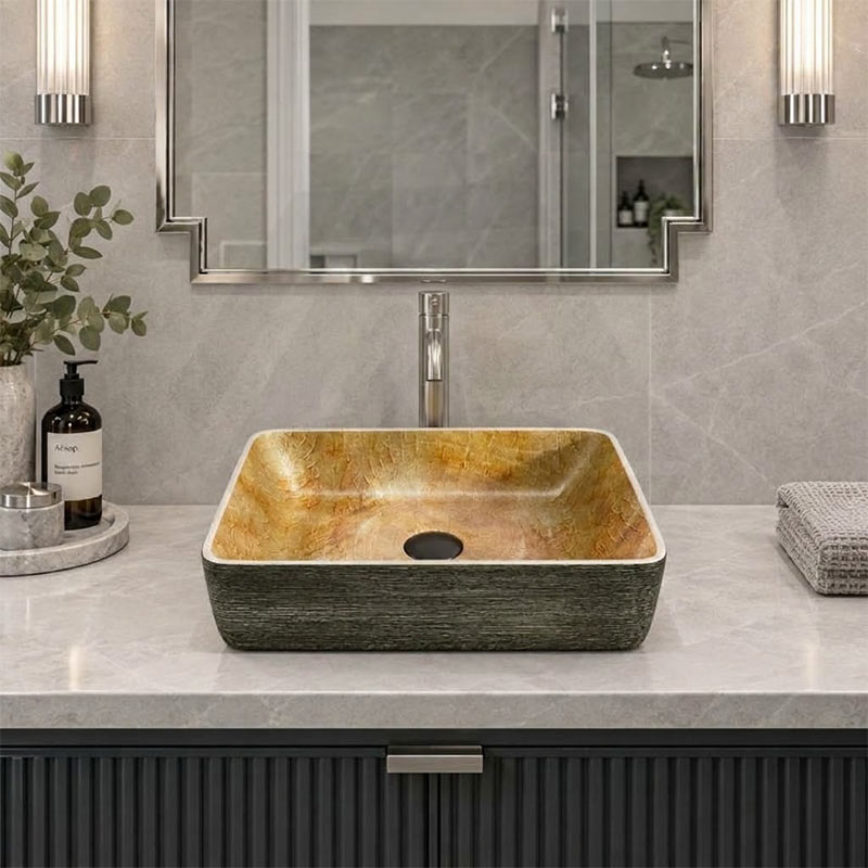 Rectangle Porcelain Above Counter Basin Art Basin Wash Basin 470x365x130mm - Pumpkin & Green Exterior