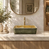 Rectangle Porcelain Above Counter Basin Art Basin Wash Basin 470x365x130mm - Pumpkin & Green Exterior