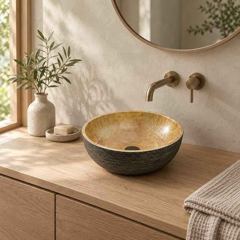 Round Porcelain Above Counter Basin Bathroom Wash Art Basin 340x340x140mm - Pumpkin&Green Exterior