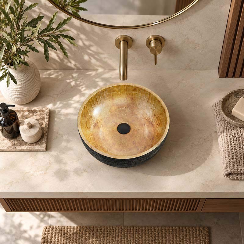 Round Porcelain Above Counter Basin Bathroom Wash Art Basin 340x340x140mm - Pumpkin&Green Exterior
