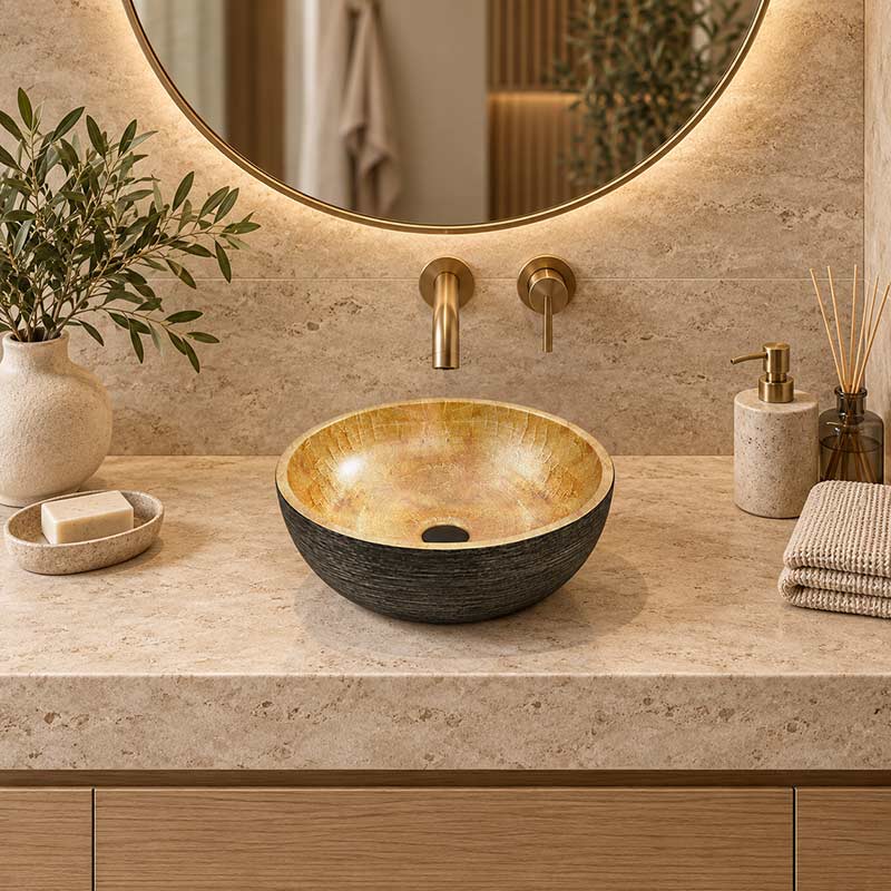 Round Porcelain Above Counter Basin Bathroom Wash Art Basin 340x340x140mm - Pumpkin&Green Exterior