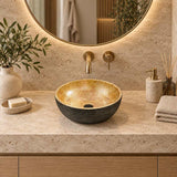 Round Porcelain Above Counter Basin Bathroom Wash Art Basin 340x340x140mm - Pumpkin&Green Exterior