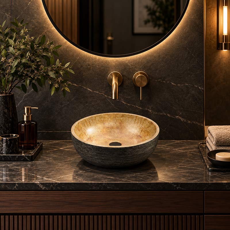 Round Porcelain Above Counter Basin Bathroom Wash Art Basin 340x340x140mm - Pumpkin&Green Exterior