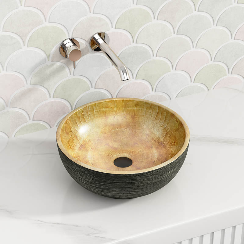 340x340x140mm Round Porcelain Above Counter Basin Bathroom Wash Art Basin Pumpkin&Green Exterior