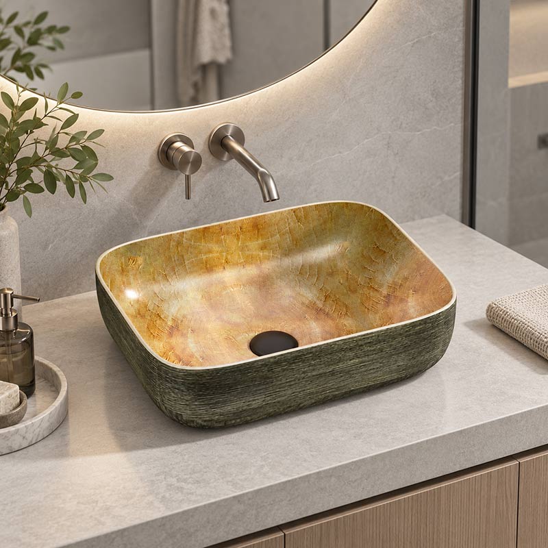 Rectangle Porcelain Above Counter Basin Bathroom Wash Art Basin 490x385x140mm - Pumpkin&Green Exterior