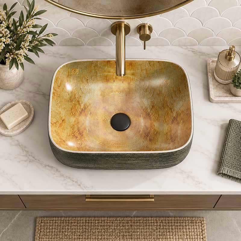 Rectangle Porcelain Above Counter Basin Bathroom Wash Art Basin 490x385x140mm - Pumpkin&Green Exterior