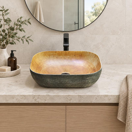 Rectangle Porcelain Above Counter Basin Bathroom Wash Art Basin 490x385x140mm - Pumpkin&Green Exterior