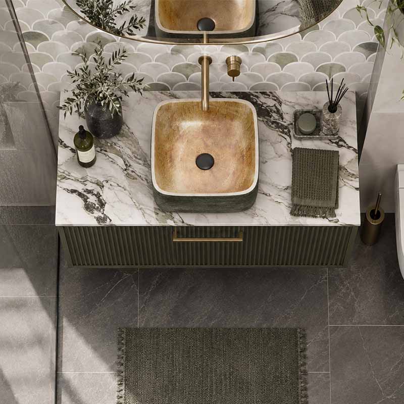 Infinity Square Porcelain Above Counter Basin Bathroom Wash Art Basin NO Overflow 380x380x140mm - Pumpkin & Green Exterior