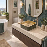 Infinity Square Porcelain Above Counter Basin Bathroom Wash Art Basin NO Overflow 380x380x140mm - Pumpkin & Green Exterior