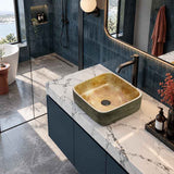 Infinity Square Porcelain Above Counter Basin Bathroom Wash Art Basin NO Overflow 380x380x140mm - Pumpkin & Green Exterior