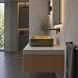 Infinity Square Porcelain Above Counter Basin Bathroom Wash Art Basin NO Overflow 380x380x140mm - Pumpkin & Green Exterior