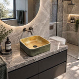 Infinity Square Porcelain Above Counter Basin Bathroom Wash Art Basin NO Overflow 380x380x140mm - Pumpkin & Green Exterior