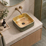 Infinity Square Porcelain Above Counter Basin Bathroom Wash Art Basin NO Overflow 380x380x140mm - Pumpkin & Green Exterior