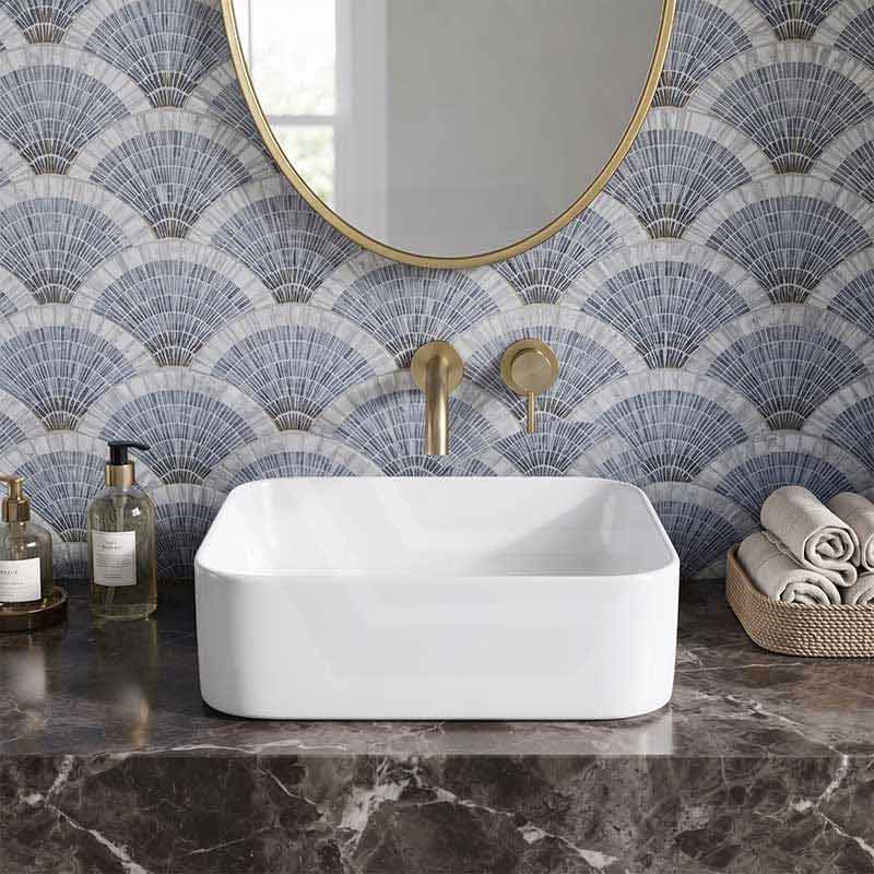 Square Above Counter Ceramic Basin for Bathroom 385x385x140mm - Gloss White