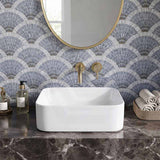 Square Above Counter Ceramic Basin for Bathroom 385x385x140mm - Gloss White