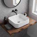 Square Above Counter Ceramic Basin for Bathroom 385x385x140mm - Gloss White