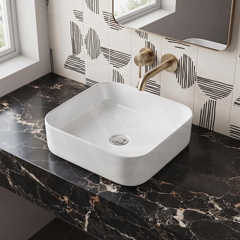 Square Above Counter Ceramic Basin for Bathroom 385x385x140mm - Gloss White