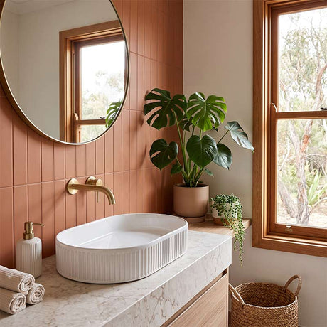 Infinity Oval Fluted Above Counter Ceramic Basin 595x375x105mm - Variant Colour