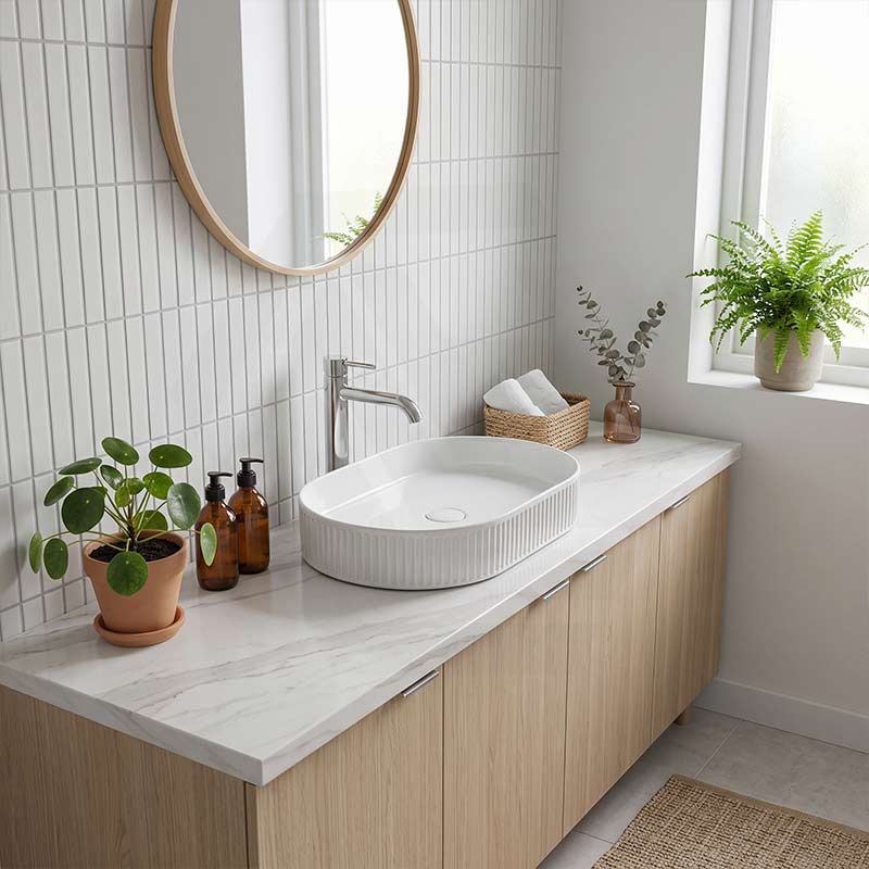 Infinity Oval Fluted Above Counter Ceramic Basin 595x375x105mm - Variant Colour