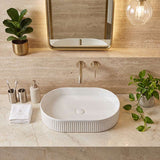 Infinity Oval Fluted Above Counter Ceramic Basin 595x375x105mm - Variant Colour