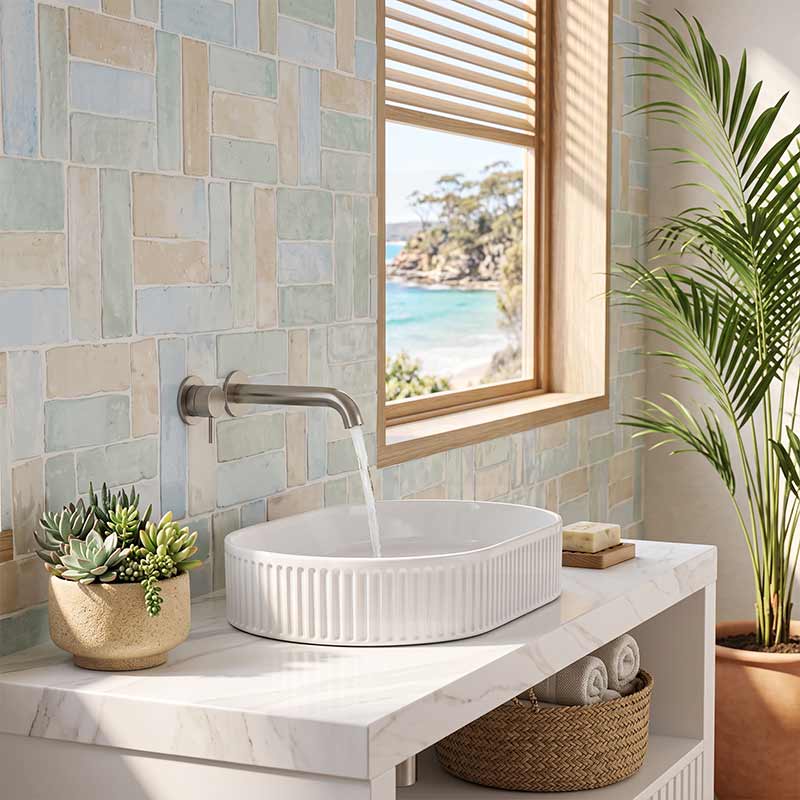 Infinity Oval Fluted Above Counter Ceramic Basin 595x375x105mm - Variant Colour