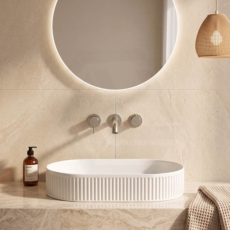 Infinity Oval Fluted Above Counter Ceramic Basin 595x375x105mm - Variant Colour