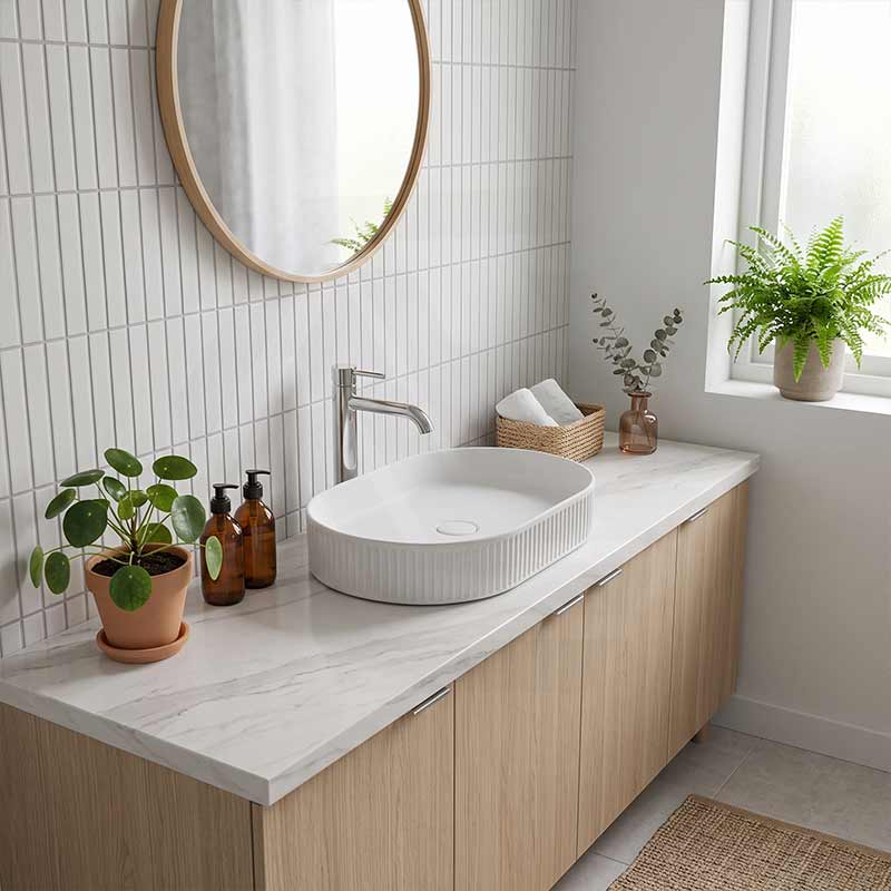 Infinity Oval Fluted Above Counter Ceramic Basin 595x375x105mm - Variant Colour