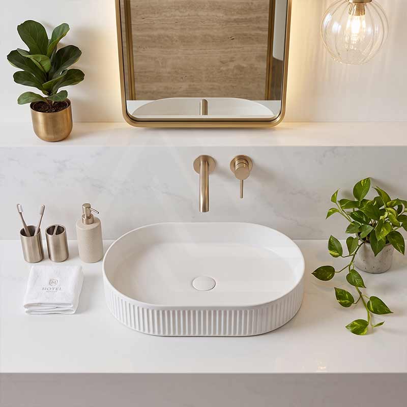 Infinity Oval Fluted Above Counter Ceramic Basin 595x375x105mm - Variant Colour