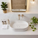 Infinity Oval Fluted Above Counter Ceramic Basin 595x375x105mm - Variant Colour