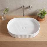 Infinity Oval Fluted Above Counter Ceramic Basin 595x375x105mm - Variant Colour