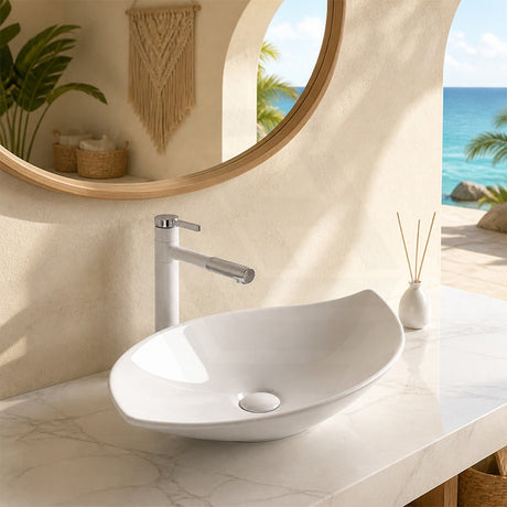 Bathroom Above Counter Ceramic Art Basin Leaf Shape 660x390x150mm - Gloss White