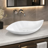 Bathroom Above Counter Ceramic Art Basin Leaf Shape 660x390x150mm - Gloss White