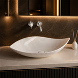 Bathroom Above Counter Ceramic Art Basin Leaf Shape 660x390x150mm - Gloss White