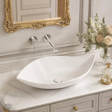 Bathroom Above Counter Ceramic Art Basin Leaf Shape 660x390x150mm - Gloss White