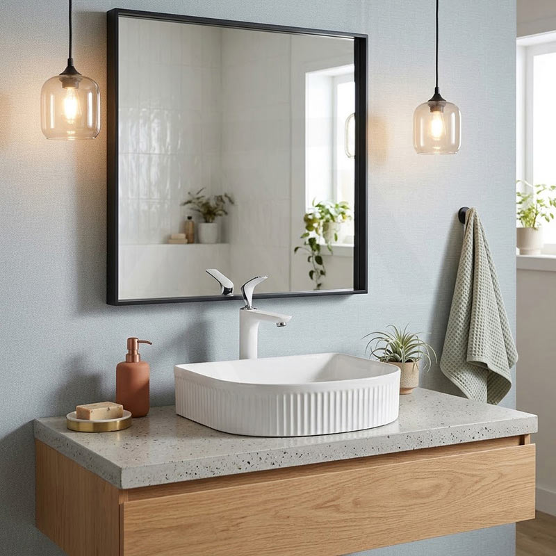 Above Counter Ceramic Basin D-Shape for Bathroom 415x365x100mm - In Various Colour