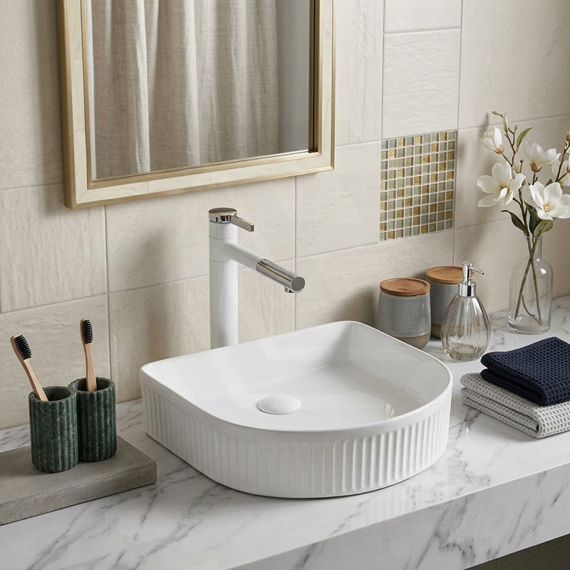 Above Counter Ceramic Basin D-Shape for Bathroom 415x365x100mm - In Various Colour