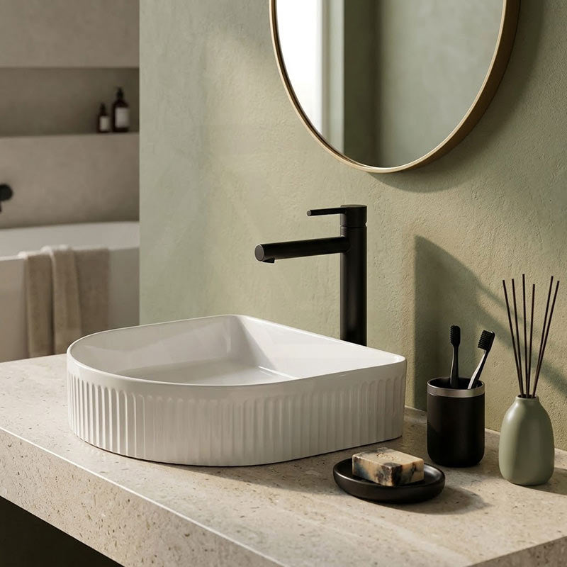 Above Counter Ceramic Basin D-Shape for Bathroom 415x365x100mm - In Various Colour