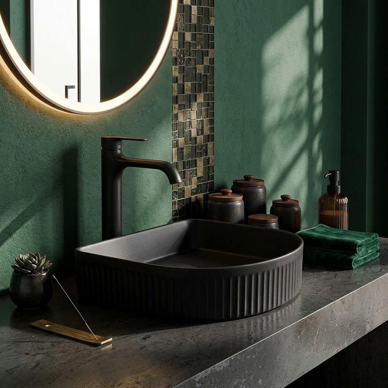Above Counter Ceramic Basin D-Shape for Bathroom 415x365x100mm - In Various Colour