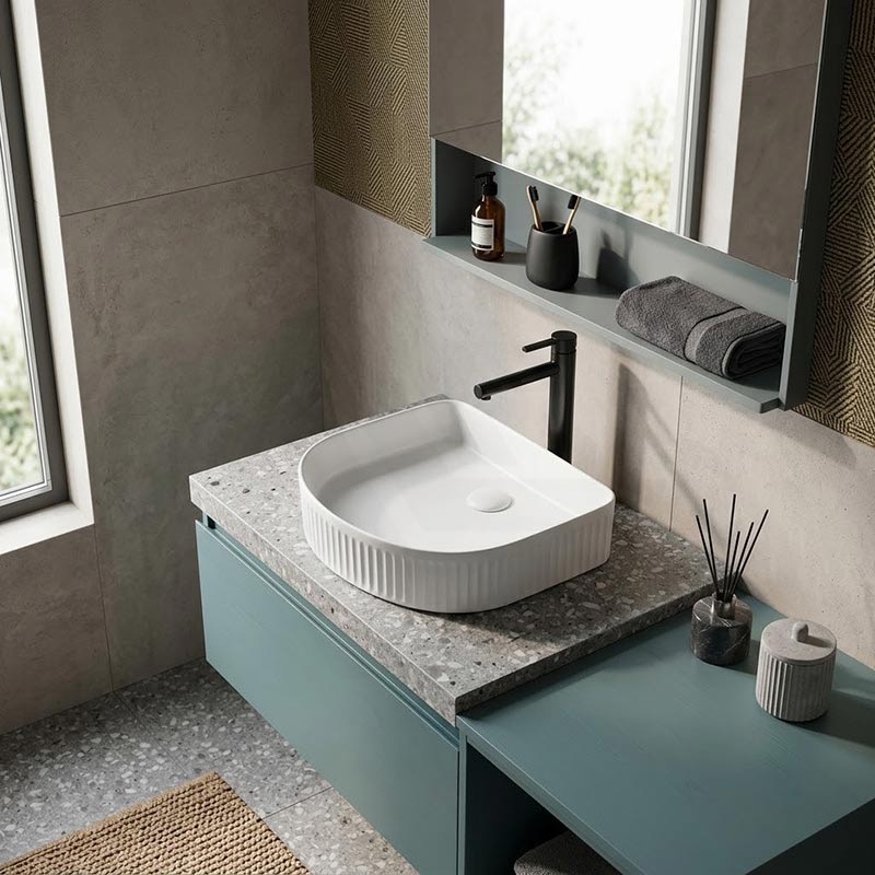 Above Counter Ceramic Basin D-Shape for Bathroom 415x365x100mm - In Various Colour