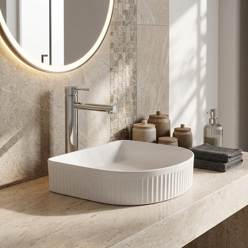 Above Counter Ceramic Basin D-Shape for Bathroom 415x365x100mm - In Various Colour