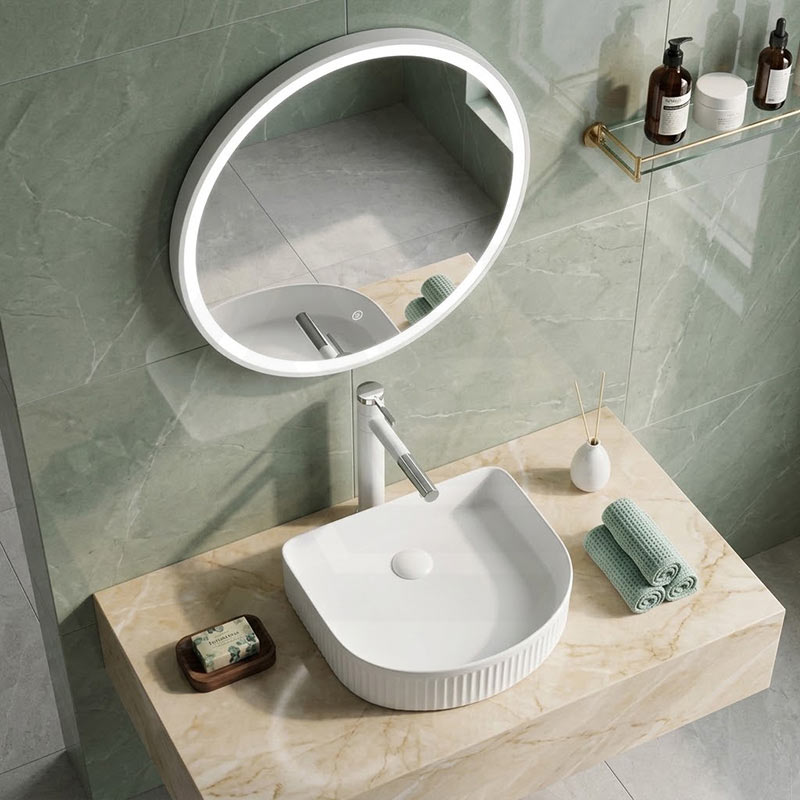 Above Counter Ceramic Basin D-Shape for Bathroom 415x365x100mm - In Various Colour