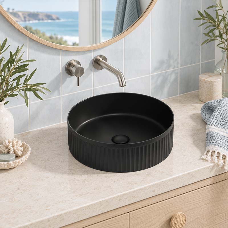 Infinity Round Ceramic Above Counter Basin NO Overflow 360x360x120mm - Variant Colour